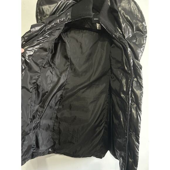 Moda international Puffer Jacket Black Women’s Size Small Long Winter Coat Shiny - Picture 15 of 15